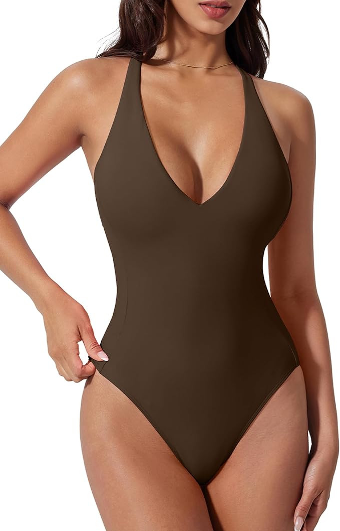 SUUKSESS Women Sexy Low Back One Piece Swimsuit Slimming Tummy Control Bathing Suit | Amazon (US)