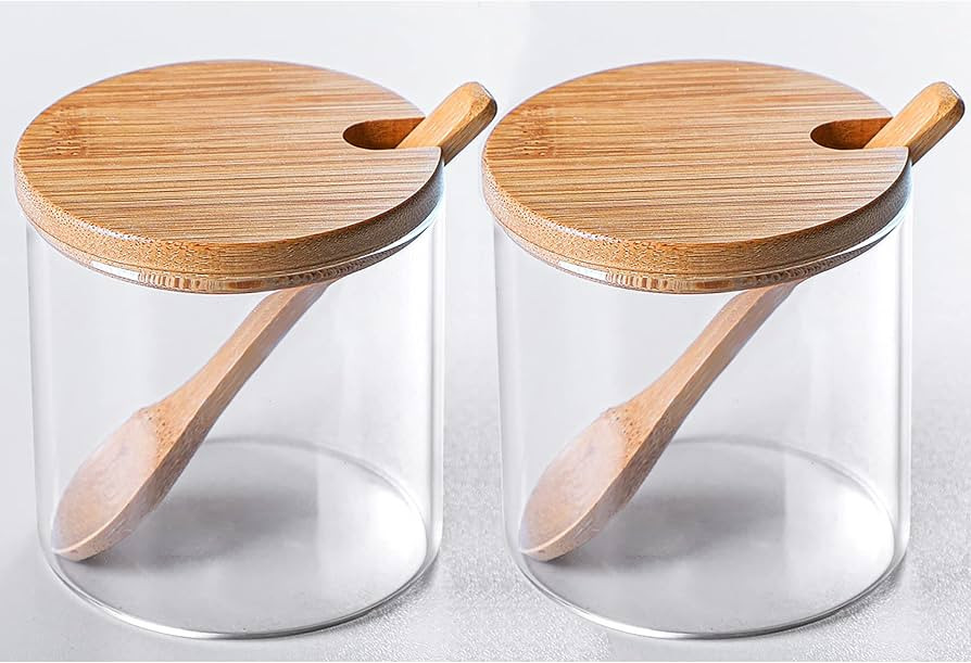 2 PCS Clear Glass Condiment Canister Pots Set, Simple Stylish Decorative Storage Seasoning Contai... | Amazon (US)