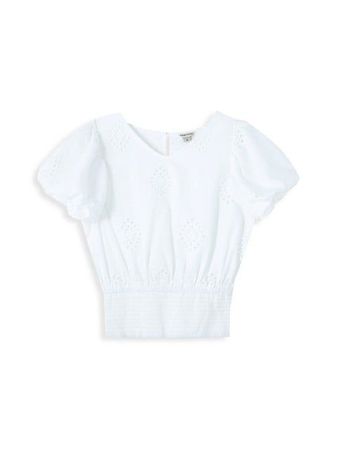 Girl's Puff-Sleeve Eyelet Top | Saks Fifth Avenue