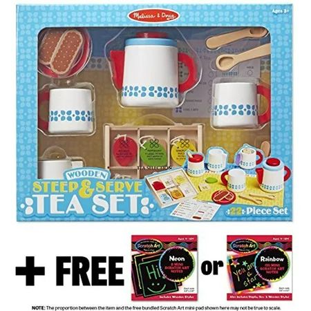 Melissa & Doug Steep & Serve Tea Set: Wooden Play Food Set & 1 Scratch Art Mini-Pad Bundle | Walmart (US)