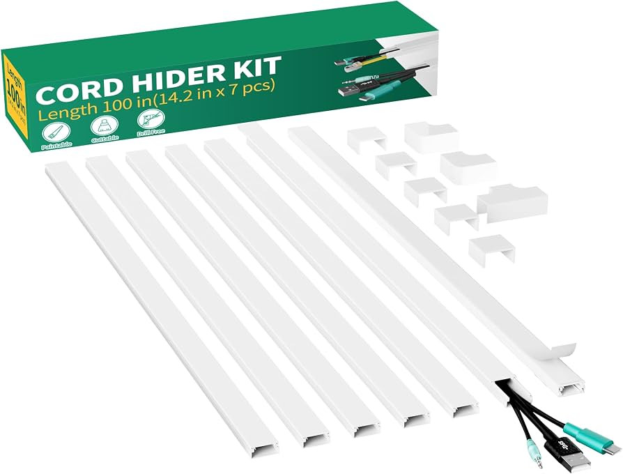 Delamu Cord Hider, 100in Self-Adhesive Cord Cover Kit for Wall Mounted TV, Paintable Wire Hider, ... | Amazon (US)