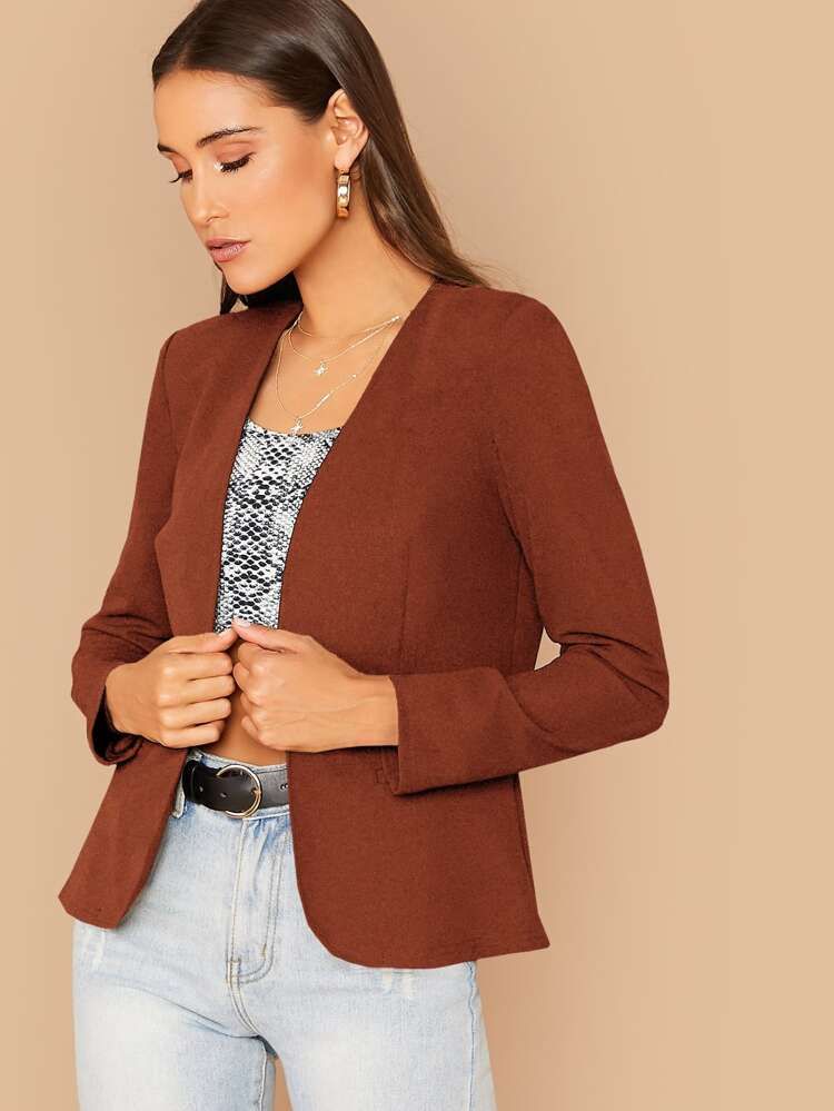 SHEIN Open Front Solid Blazer | SHEIN