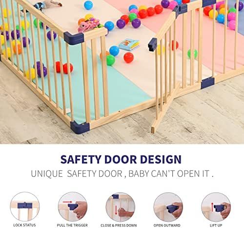 Kids Play Fence with Door,Wood Playpen Baby Safety Play Center Yard, Safe Play Area Indoor Kids S... | Amazon (US)