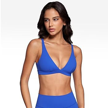 Womens Deep V-Neck Sports Bra Padded Low Impact Fitness Yoga Bra U Back Wireless Workout Bra Cont... | Amazon (US)