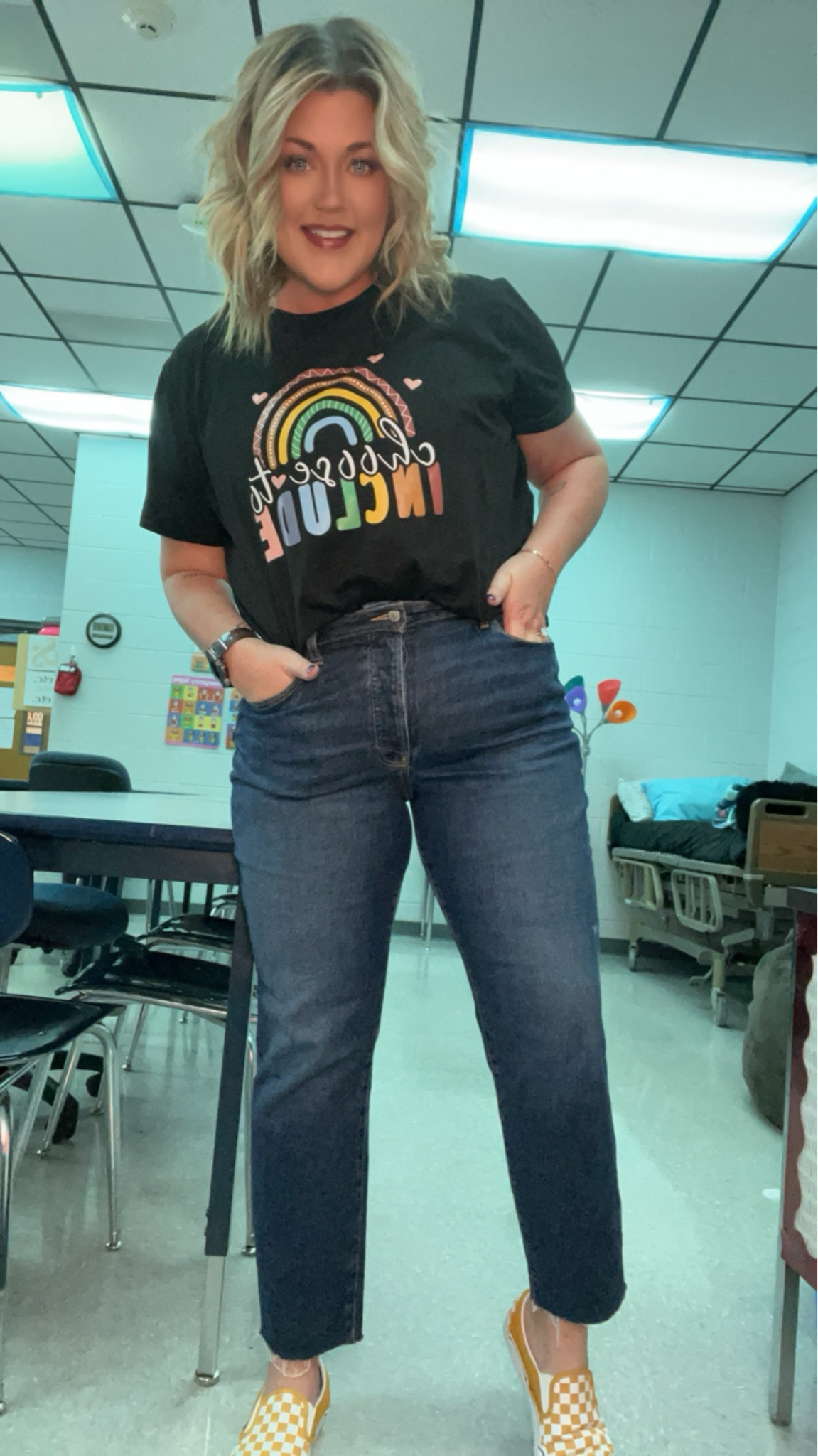 Teacher tee, Mom Jeans, + Checkered Vans… OBSESSED! 

#LTKfindsunder100 #LTKshoecrush #LTKplussize