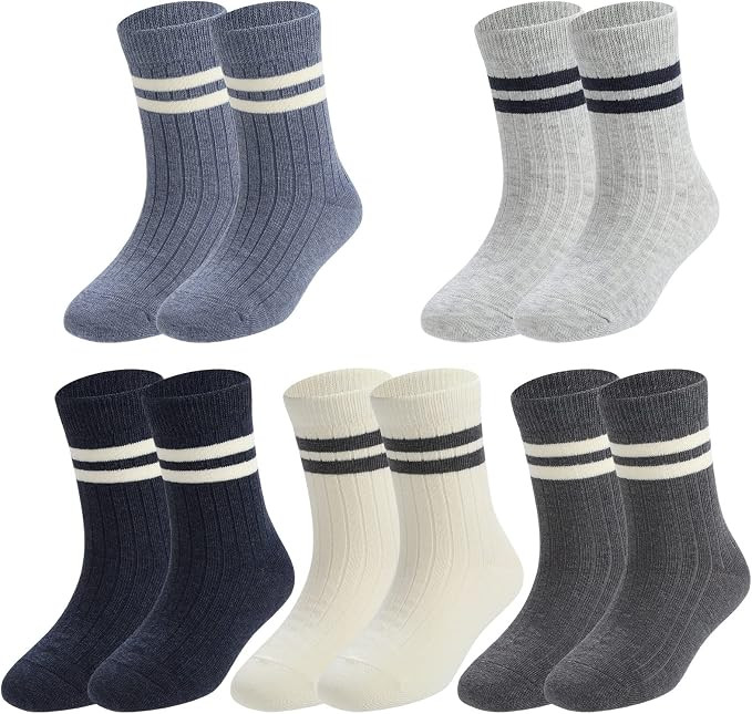 Boys Socks,Athletic Socks for boy 4-12 Years,Pack of 5 Pairs Dress socks | Amazon (US)