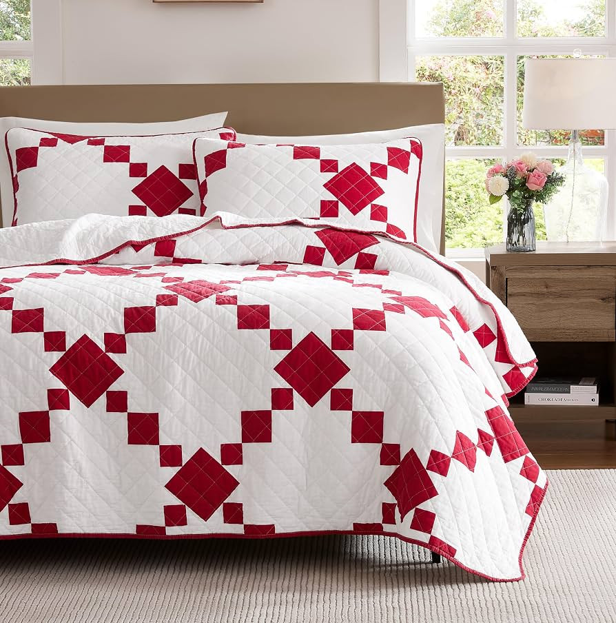 WDCOZY 100% Cotton Quilt Queen Size, Lightweight Reversible Gingham Patchwork Bedding Set with 2 ... | Amazon (US)