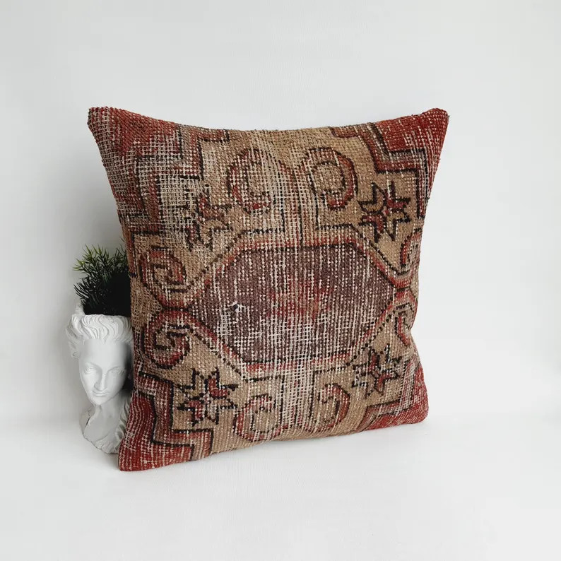 Old Faded Rug Pillow, Turkish Throw Pillow, Rug Cushion, Rug Pillow, Turkish Pillow, Carpet Pillo... | Etsy (US)