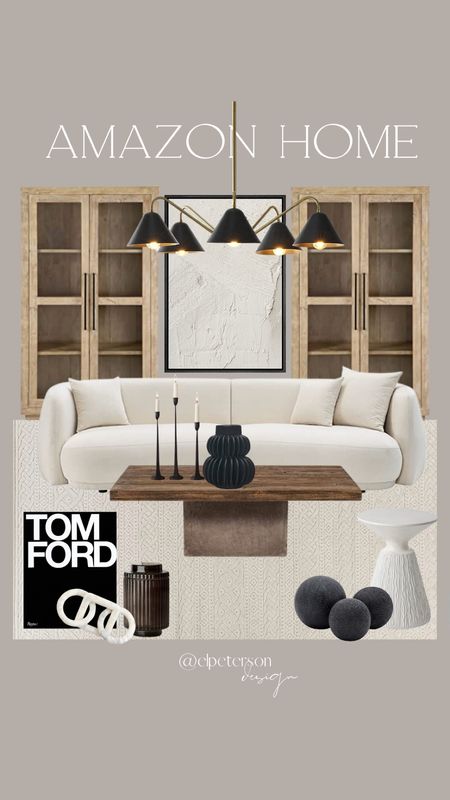 Amazon Home 
Cabinets 
Sofa 
Coffee table 
Tom Ford book 
Rug 
Chandelier 
Artwork 

#LTKunder100 #LTKhome