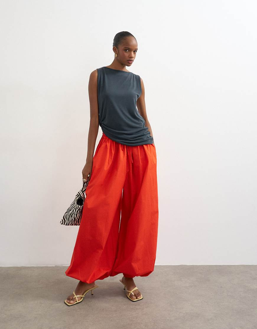 Topshop oversized cuff balloon trouser in red | ASOS (Global)