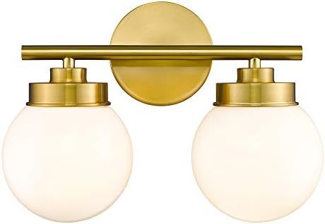 Gold Bathroom Light Fixtures, LMS 2 Light Globe Bathroom Vanity Light Fixtures with White Glass Shad | Amazon (US)