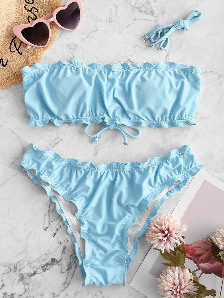 ZAFUL Knot Floral Bandeau Bikini Set Swimsuit Swimwear | Amazon (US)