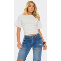 Short Sleeve Seam Under Bust Detail Fitted T-Shirt In White, Women's Size UK 6 | EGO (UK)
