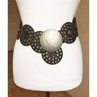 Vintage S/M Hippie Brown Leather Belt Concho Moroccan Style Disc Belt | Etsy (US)