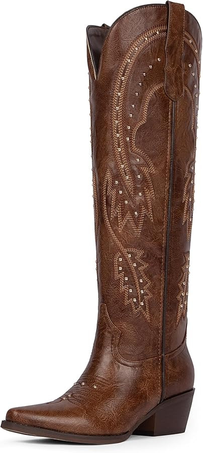 Cowboy Boots for Women Knee High Womens Rhinestone Cowgirl Boots Pointed Toe Slip on Chunky Heel ... | Amazon (US)