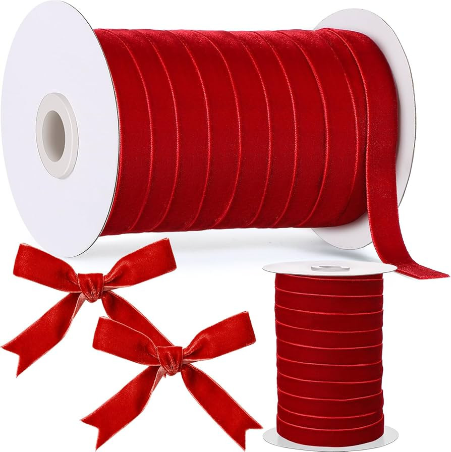 Chuangdi 5/8 Inch, 60 Yard Christmas Velvet Ribbon Red Vintage Burgundy Ribbons for Gift Wrapping... | Amazon (US)