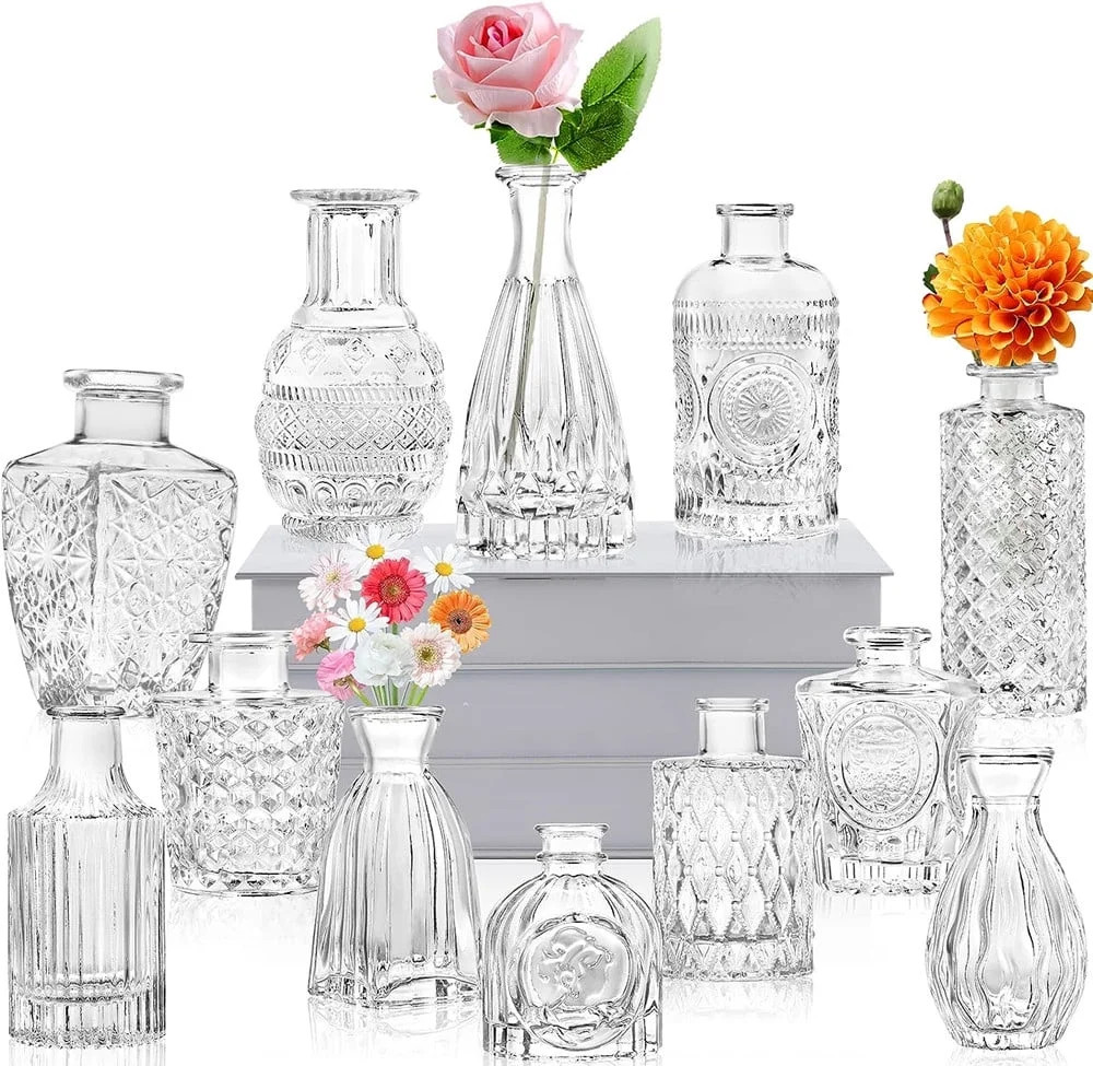 YooYuuk Vintage Etched Glass Bud Vases, Set of 12 | Walmart (US)