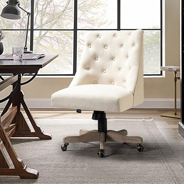 Modern Tufted Armless Home Office Chair, Comfy Upholstered Desk Chair with Vintage Wood Base, Hei... | Amazon (US)