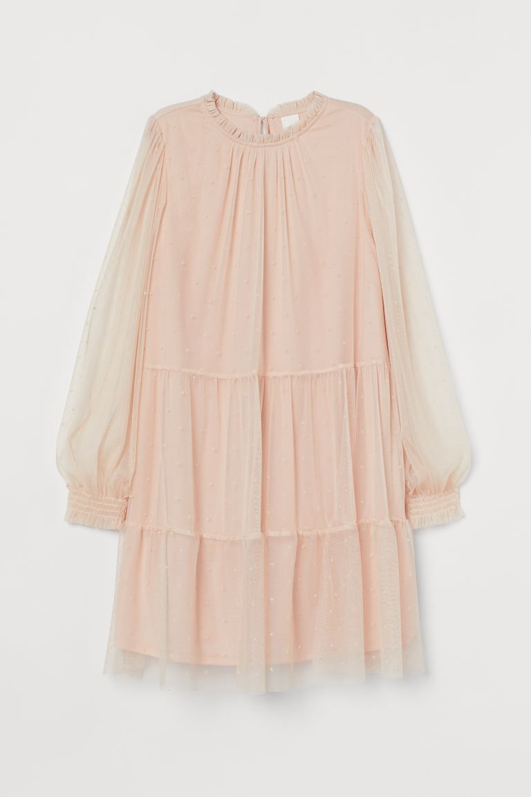 Short, wide-cut dress in airy fabric. Small ruffled collar, long balloon sleeves with puff at sho... | H&M (US + CA)
