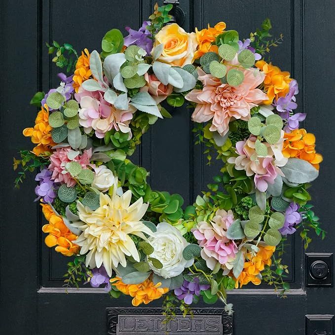Spring Wreaths for Front Door, Soomeir Hydrangea Summer Wreath, All Seasons Year Round Flower Wre... | Amazon (US)