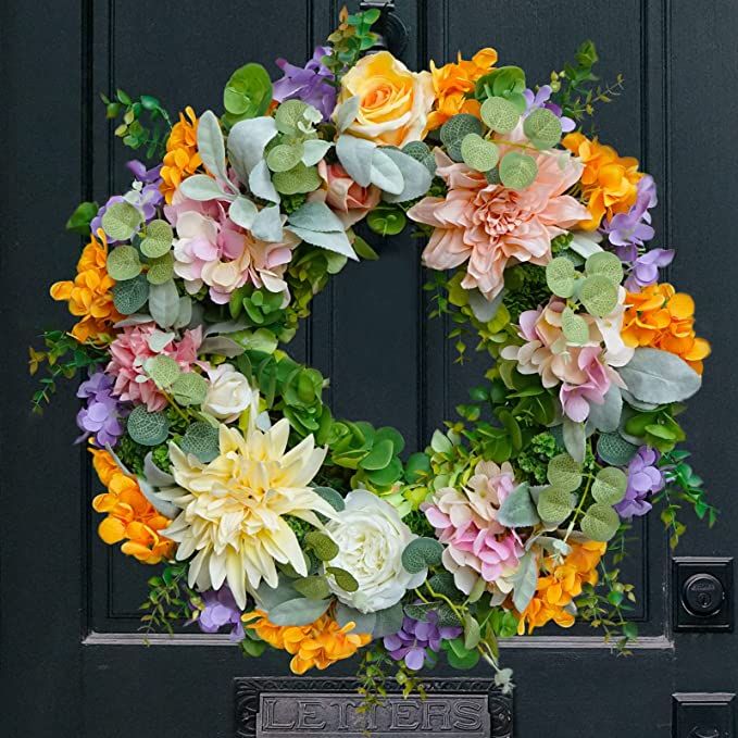 Spring Summer Wreaths for Front Door, 22 Inch Soomeir Hydrangea Wreath, Peony and Rose, Holiday D... | Amazon (US)