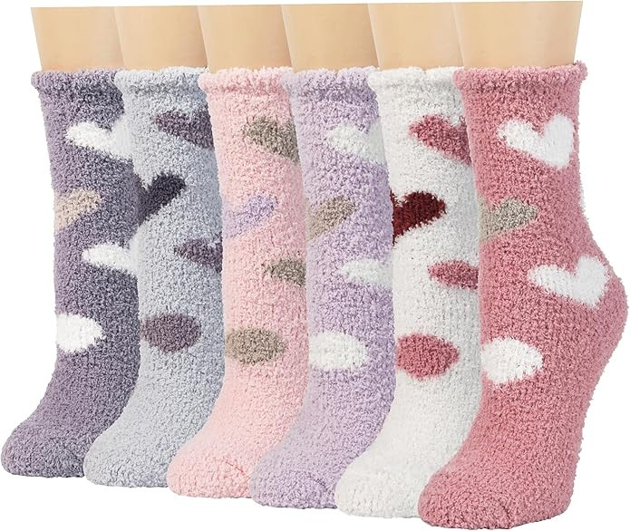Fuzzy Cozy Socks Women Fluffy Plush Crew Slipper Sock For Girls Warm for Winter 5/6 Pairs | Amazon (US)