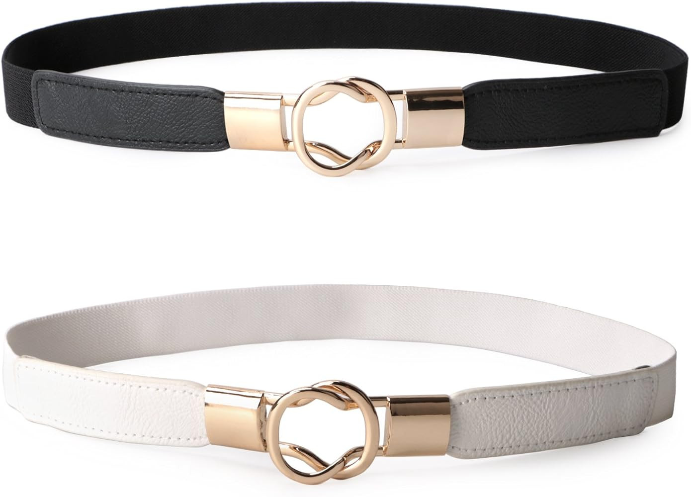 JASGOOD 2 Pack Women Retro Elastic Stretchy Metal Buckle Skinny Waist Belt 1 inch Wide | Amazon (US)