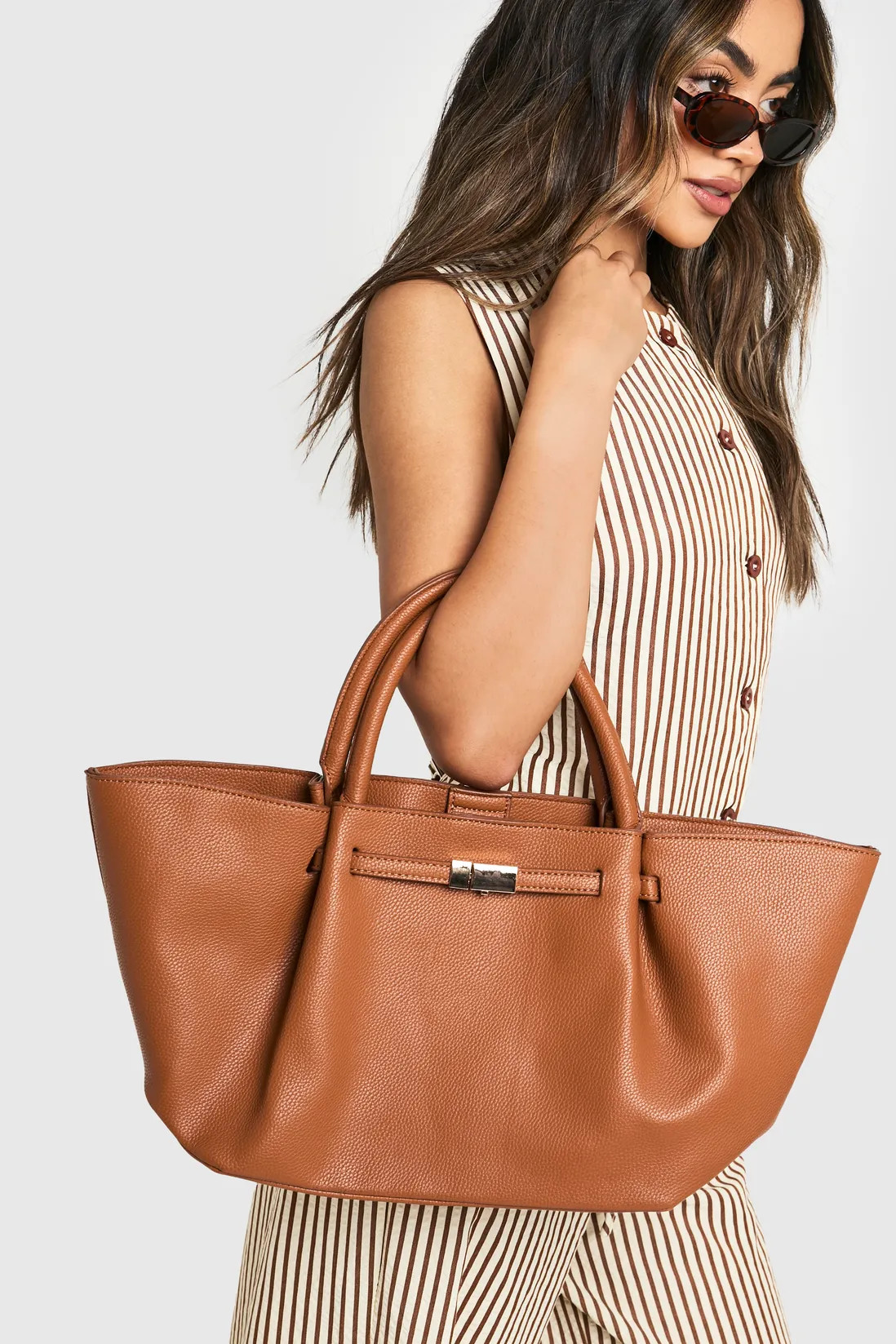 Bags & Purses | Clasp Detail Textured PU Tote Bag | boohoo | Boohoo.com (UK & IE)