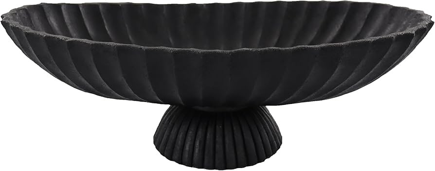 14.5" Large Decorative Long Bowl - Black Fluted Scalloped Decorative Bowls for Home Decor - Ruffl... | Amazon (US)