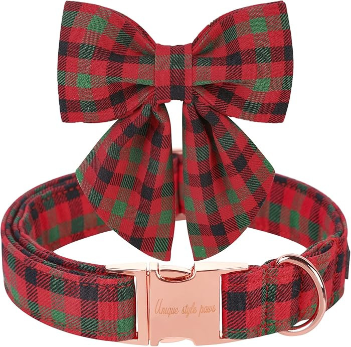 Unique style paws Christmas Dog Collar with Bow Tie Black Red Green Plaid Puppy Collar for Small ... | Amazon (US)