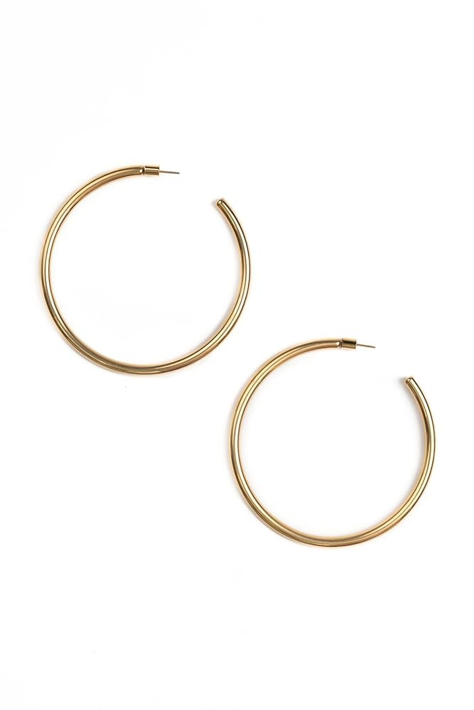 Bestow Large Gold Hoops Earrings for Women, 18K Hypoallergenic, Lightweight, Classic Big Hoops, M... | Amazon (US)