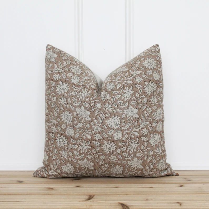 Hand Block Print Brown Pillow Cover | Fall Pillow Cover | Botanical Pillow Cover | Blocked Print ... | Etsy (US)