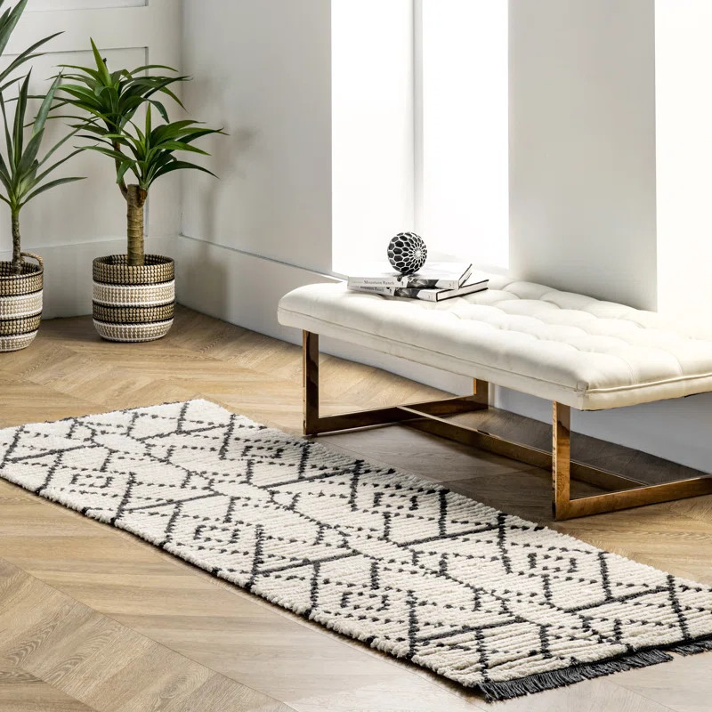 Nola Geometric Textured Shag Power Loom Performance Beige Rug | Wayfair North America