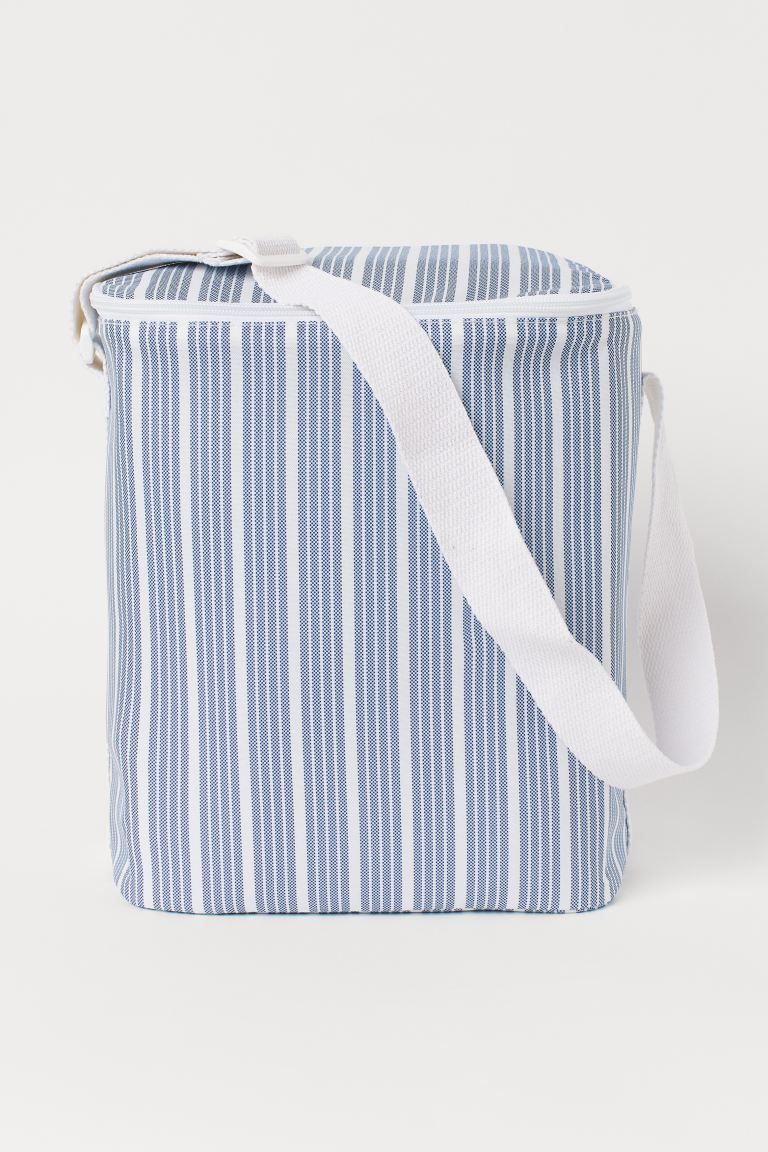 Cooler bag in striped, woven fabric. Adjustable carry strap, zipper at top, and insulating foil l... | H&M (US)