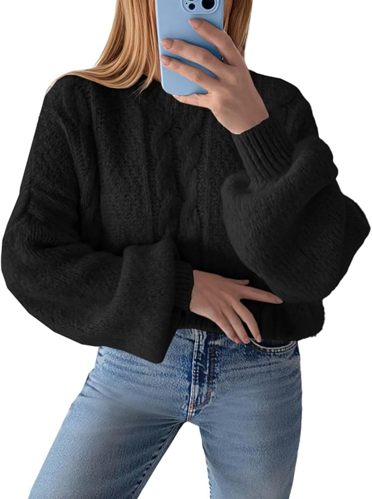Saodimallsu Womens Oversized Cable Crewneck Sweaters 2025 Fall Long Sleeve Ribbed Knit Pullover L... | Amazon (US)