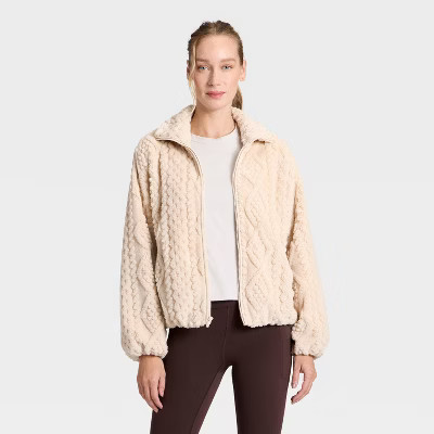 Women's Cable Knit Texture High Pile Fleece Jacket - All In Motion™ | Target