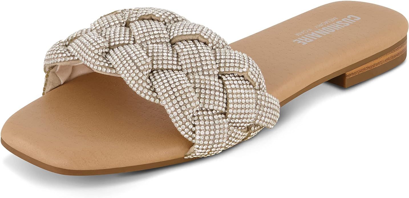 CUSHIONAIRE Women's Fisk woven rhinestone slide sandal +Memory Foam, Wide Widths Available | Amazon (US)