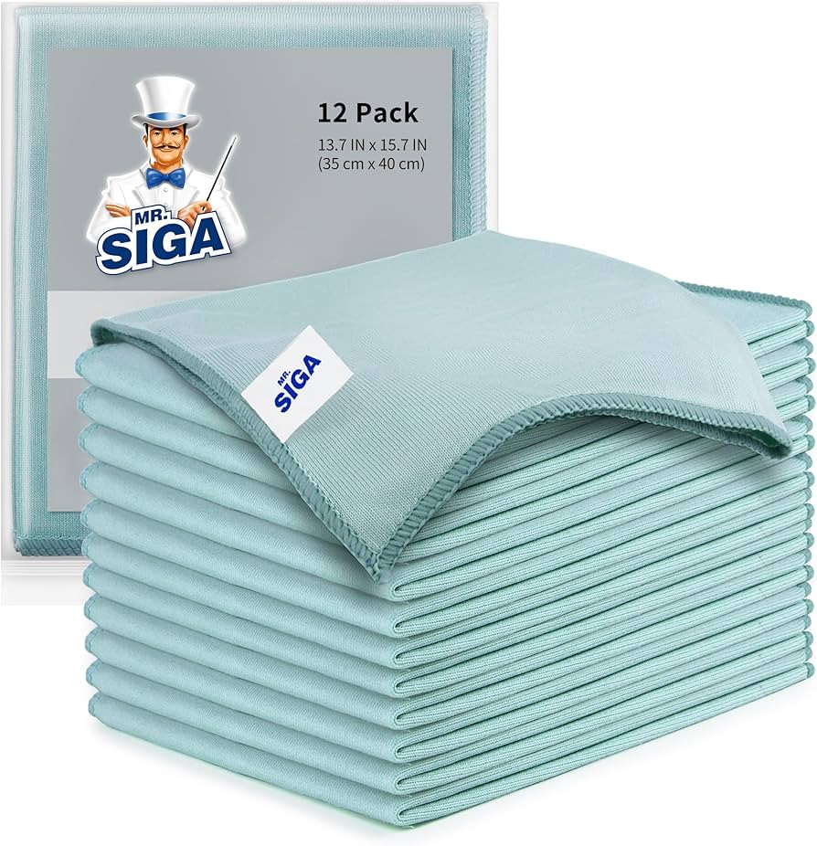 MR.SIGA Paños de microfibra ultra finos para vidrio, paquete de 12, 13.8 x 15.7 in 13.7" x 15.7" | Amazon (US)