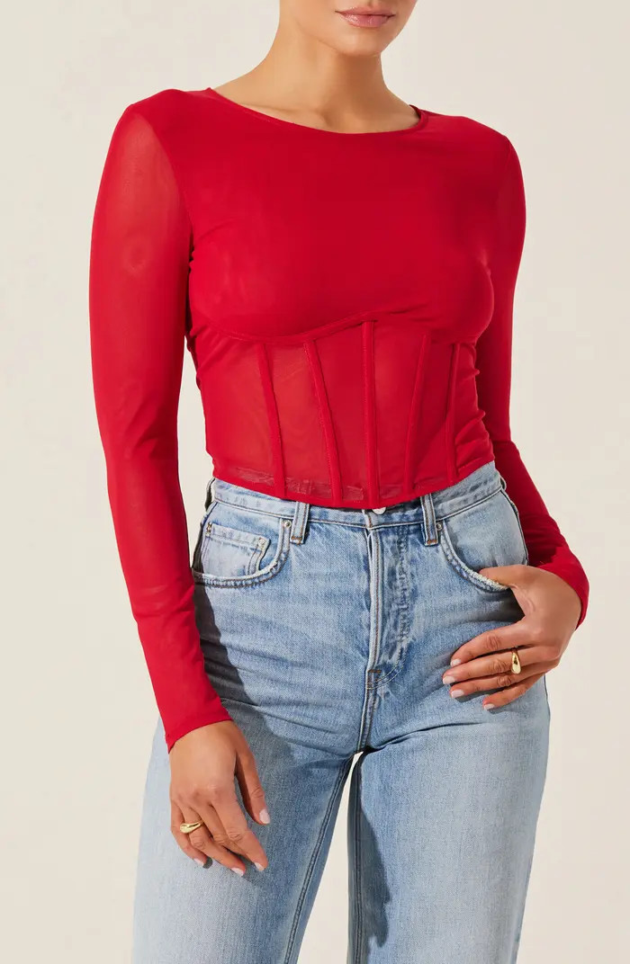 Long Sleeve Mesh Corset Top | Nordstrom