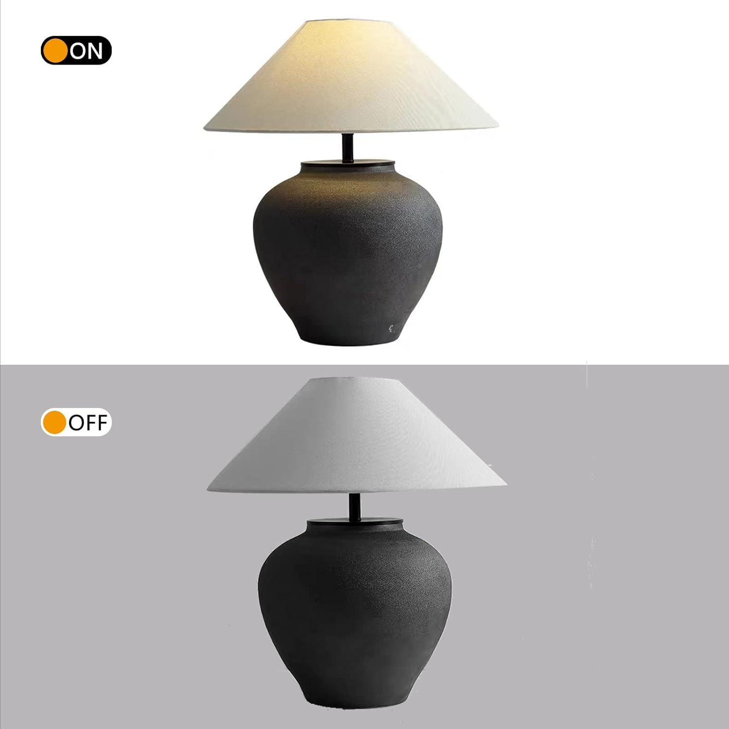 PURESILKS Rustic Black Table Lamp, Farmhouse Handmade Ceramic Table Lamp, Modern 20.86’’Tall ... | Amazon (US)