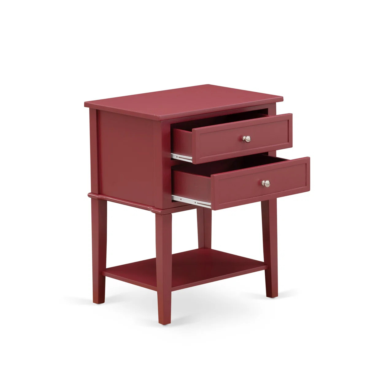 Valencia Nightstand - Rectangle Modern End Table with 2 Drawers for Bedroom, Burgundy | Wayfair North America