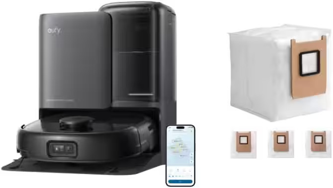 eufy - All-in-One Robot Vacuum and Mop Combo E25,20,000 Pa Suction and Official Dust Bags - Black | Best Buy U.S.