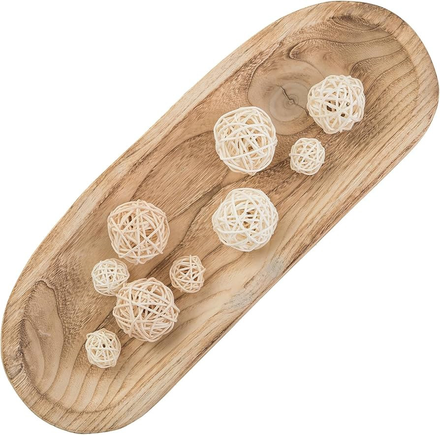 Hanobe Decorative Wooden Dough Bowl: Large Bowls Rustic Burnt Wood Holder Tray Long Centerpiece D... | Amazon (US)