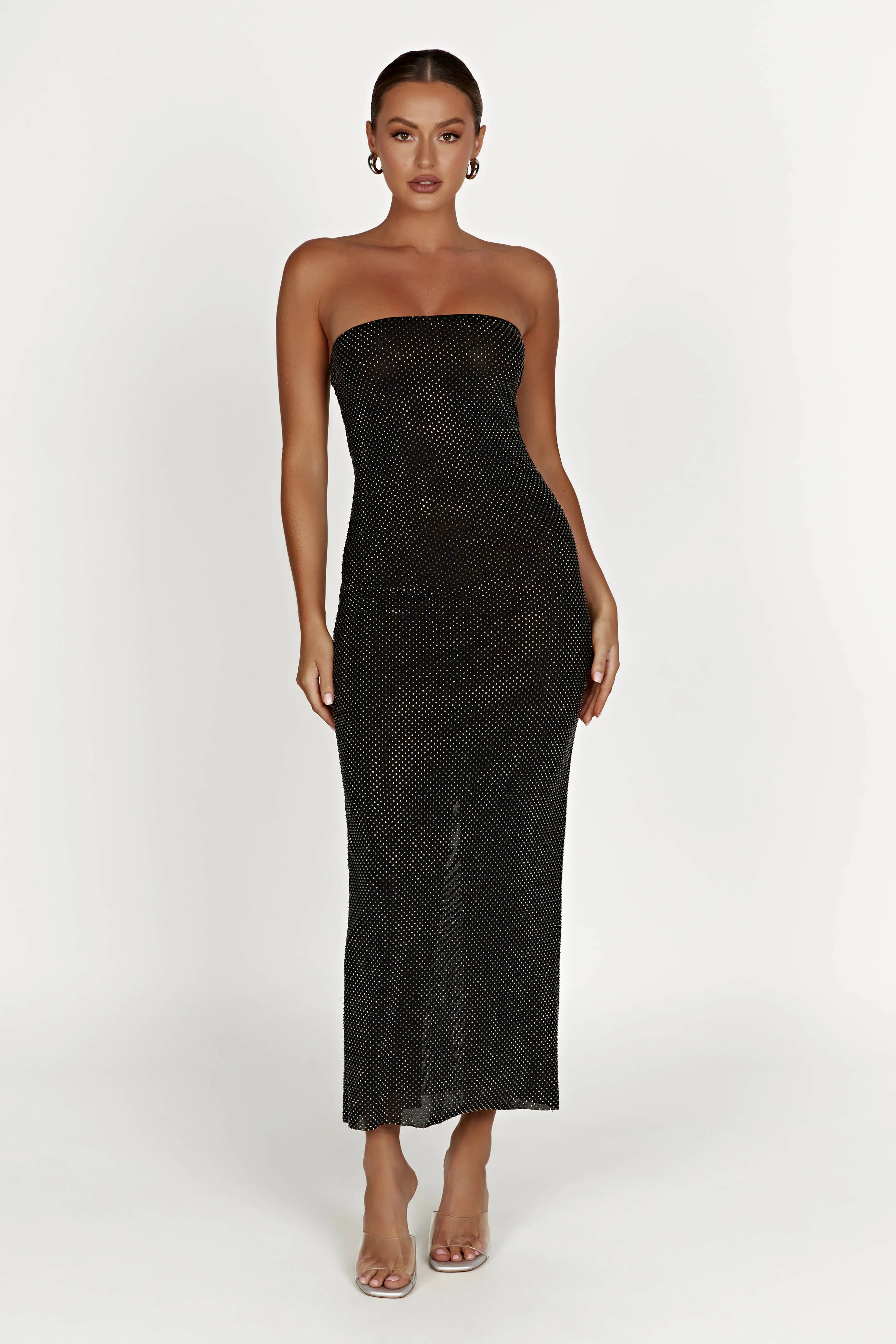 Waverly Strapless Diamante Midi Dress - Black | Meshki (APAC)