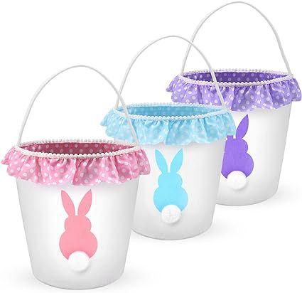 BOMMETER 3 pack Easter Egg Hunt Basket Bags for Kids Bunny Canvas Tote - Cotton Carrying Gift and... | Amazon (US)
