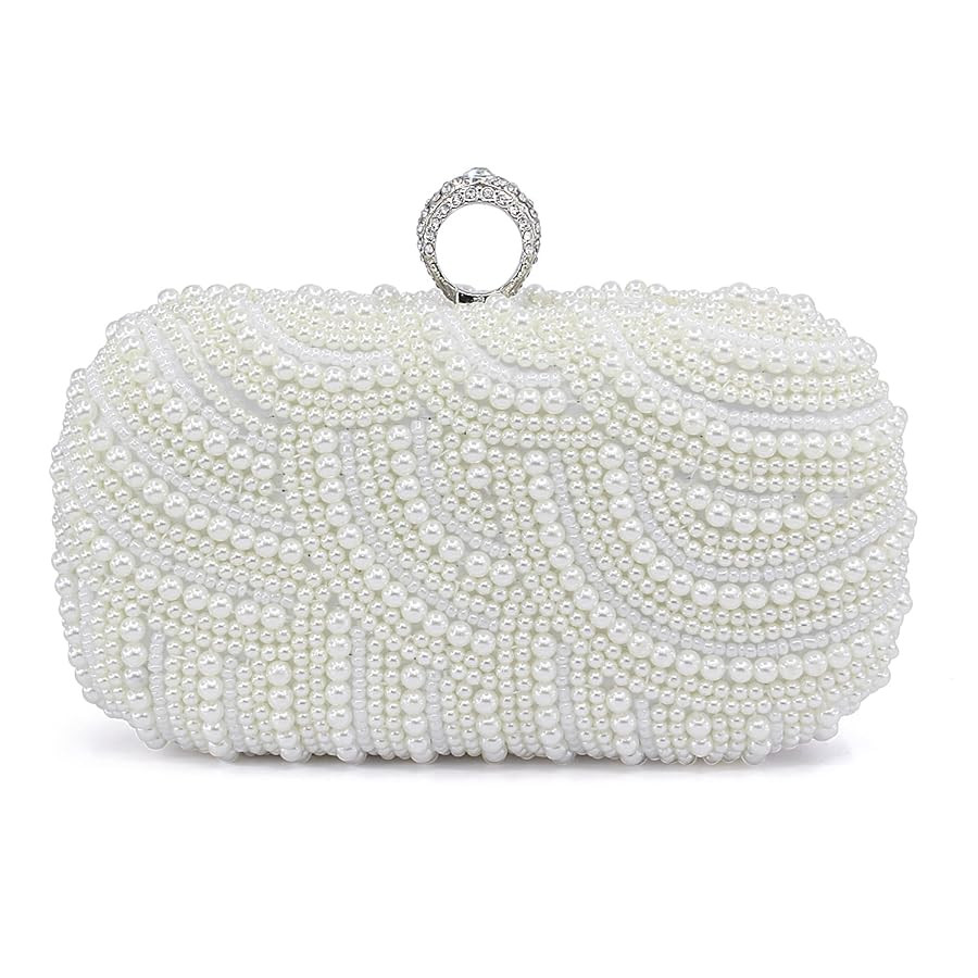 Aovtero Pearl Clutch Bag Bride Purse Women Wedding Prom Evening Bags Full Beaded Handbag with Cha... | Amazon (US)