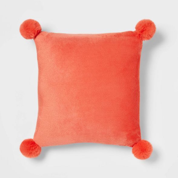 Plush Square Throw Pillow with Faux Fur Pom-Poms - Opalhouse™ | Target