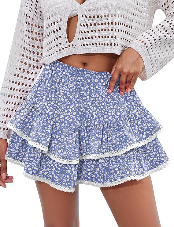 LOMON Flowy Skorts for Women Ruffle Tiered Skorts Casual High Waist Mini Skirts Tennis Golf Croch... | Amazon (US)