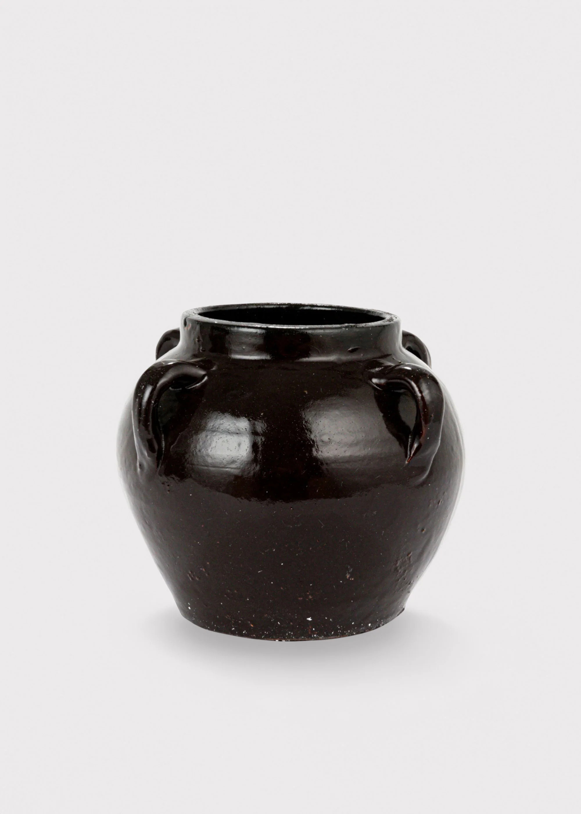 Distressed Clay Round Jar Vase in Dark Brown Black Hue - 6.75 | Afloral