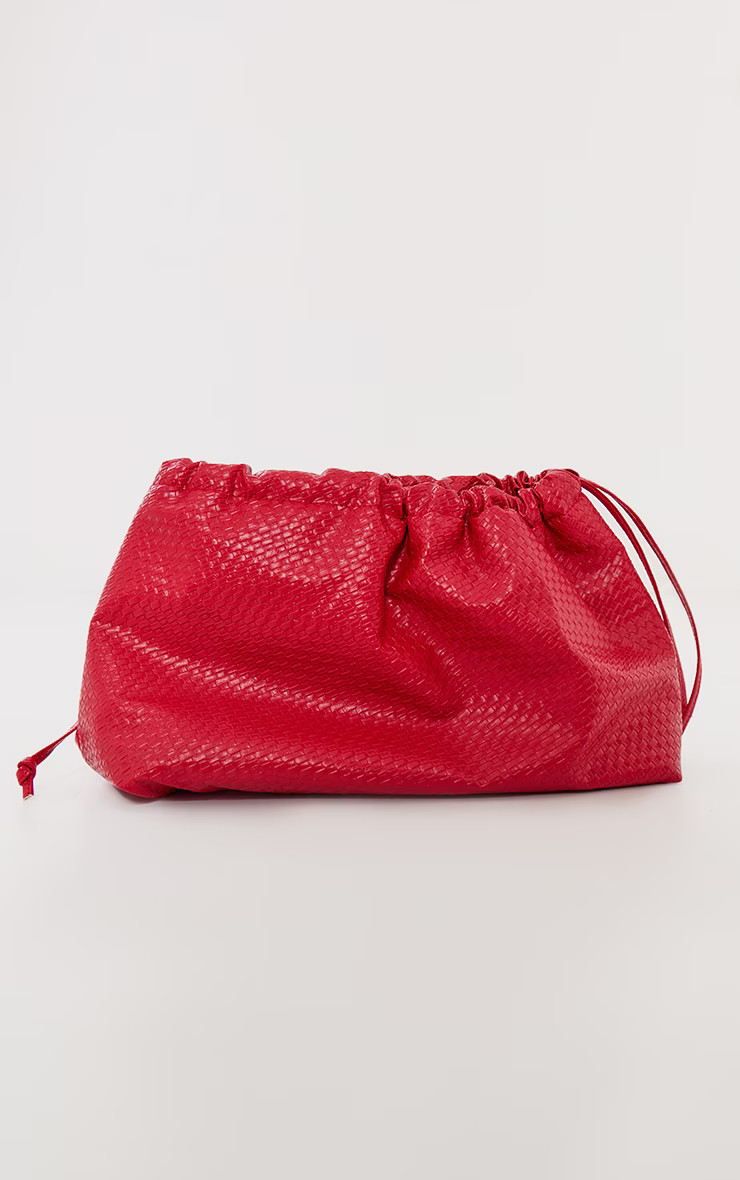 Bright Red Weave Slouchy Drawstring Clutch Bag | PrettyLittleThing UK